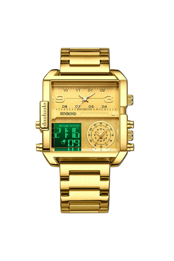 Men Square Large Face Digital Sports Watch,LED Analog Quartz Wrist Watch with Multi-Time Zone 50M Waterproof Stopwatch