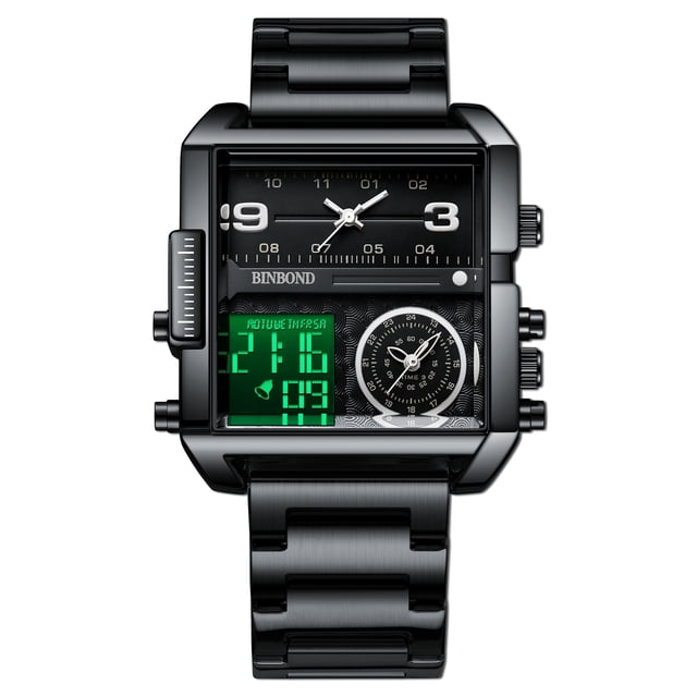 Men Square Large Face Digital Sports Watch,LED Analog Quartz Wrist ...