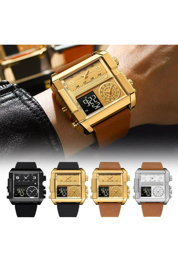 Men Square Large Face Digital Sports Watch,LED Backlight Large Screen Multi-Time Zone Mens Watch, Waterproof Analog Mens Digital Sports Watch,Birthday Valentines Day Gifts for Him Dad