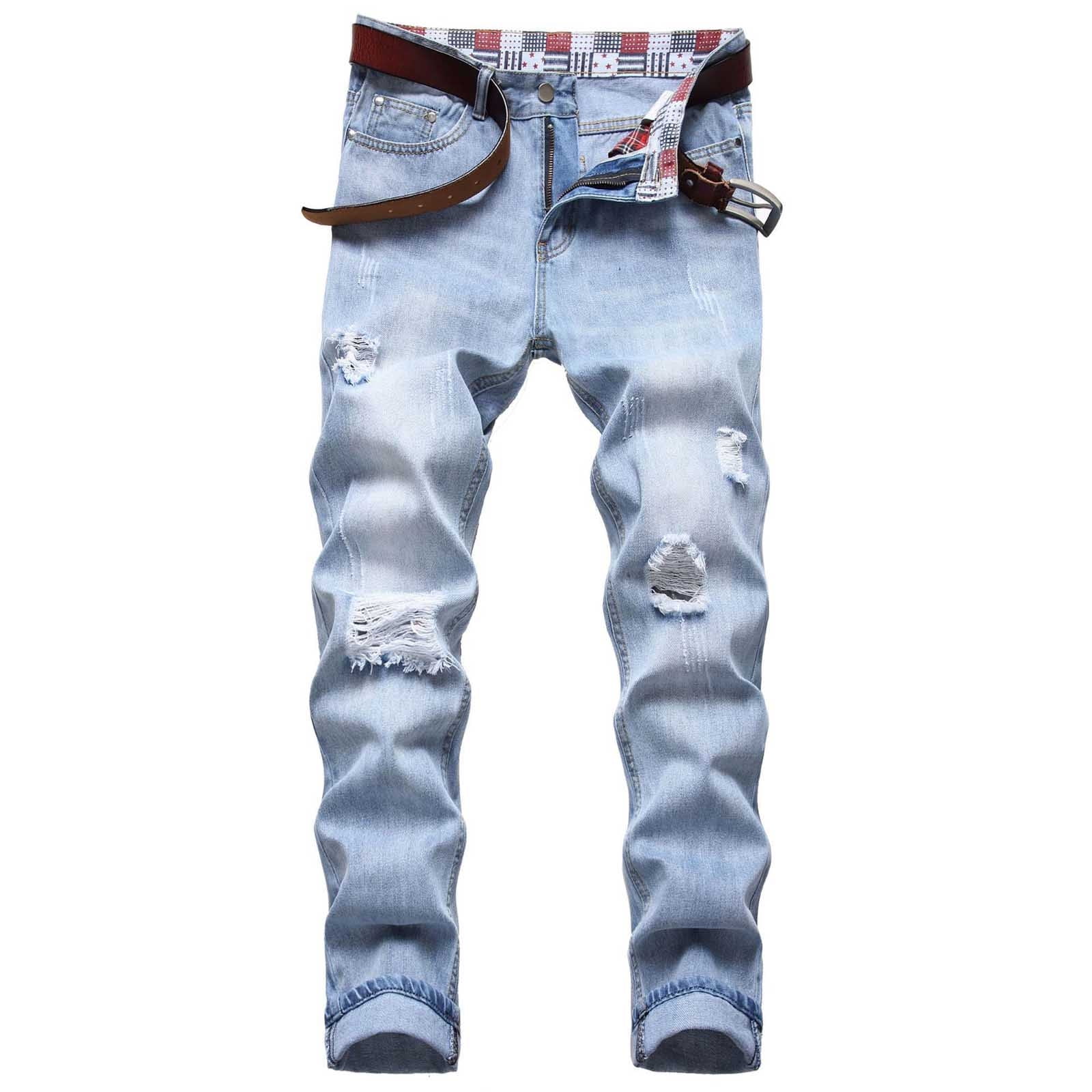 Men Stacked Jeans Distressed Destroyed Straight Denim Pants Men Stacked Jeans Distressed Destroyed Straight Denim Pants