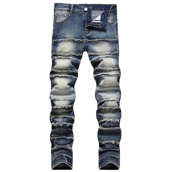 Men Stacked Jeans Distressed Destroyed Straight Denim Pants Fitted Solid Ripped Jeans Harajuku Cargo Trousers Mens Straight Leg Jeans Ripped Jeans for Men, XXL&Yellow