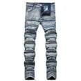 thumbnail image 1 of Men Stacked Jeans Distressed Destroyed Straight Denim Pants Fitted Solid Ripped Jeans Harajuku Cargo Trousers Mens Straight Leg Jeans Ripped Jeans for Men, XXXL&Light Blue, 1 of 7