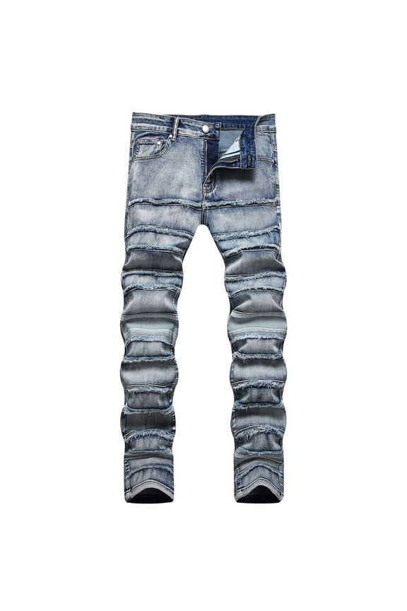 Men Stacked Jeans Distressed Destroyed Straight Denim Pants Fitted Solid Ripped Jeans Harajuku Cargo Trousers Mens Straight Leg Jeans Ripped Jeans for Men, XXXL&Light Blue