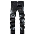 thumbnail image 1 of Men Stacked Jeans Distressed Destroyed Straight Denim Pants Fitted Solid Ripped Jeans Harajuku Cargo Trousers Mens Straight Leg Jeans Ripped Jeans for Men, XXXL&Black, 1 of 7