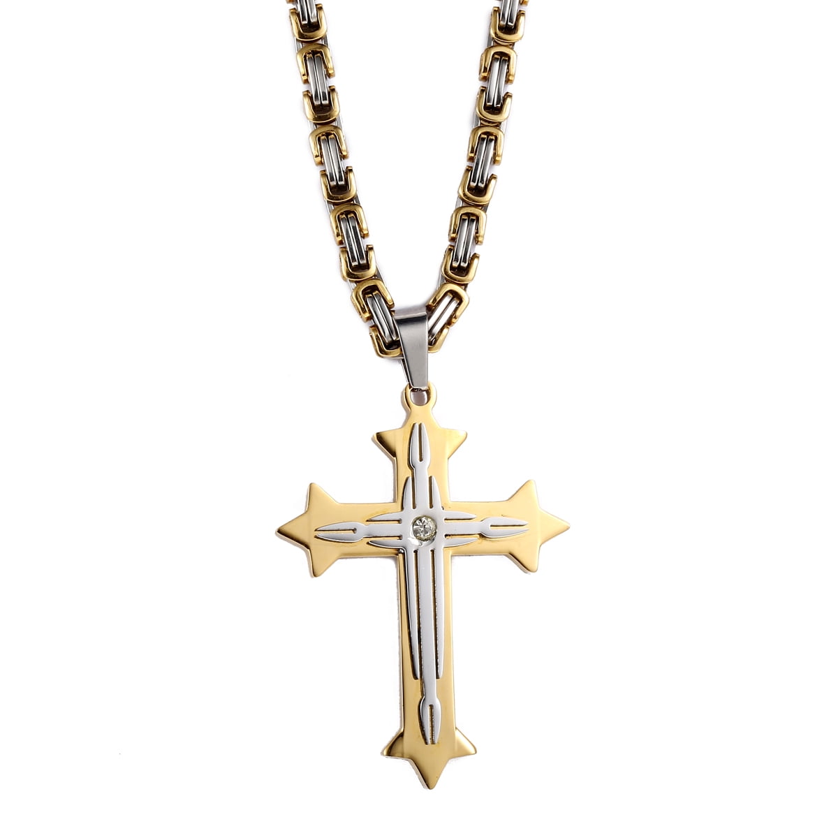 Men's Real Crucifix Stainless Steel Cross Pendant Necklace with