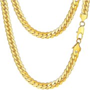 Men Stainless Steel Necklace Cuban Link Chain, Flat Curb Chain Necklaces Unisex, Silver/Black/Gold Plated Chunky Hip Hop Neck Chain, 6mm/9mm Width, 18-32 Inches Length Jewelry for Mens Women