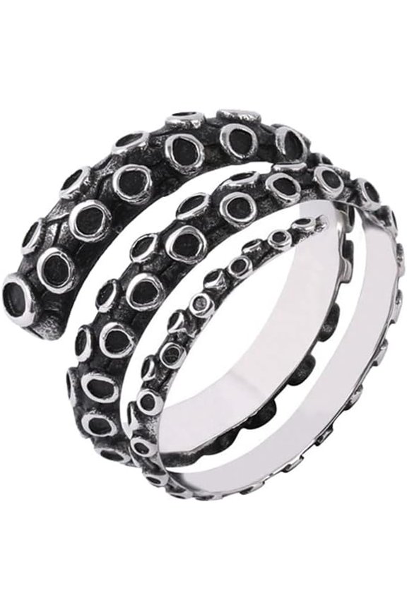 Men Stainless Steel Vintage Hip Hop Style Non-Mainstream Octopus Tentacle Wrap Finger Ring