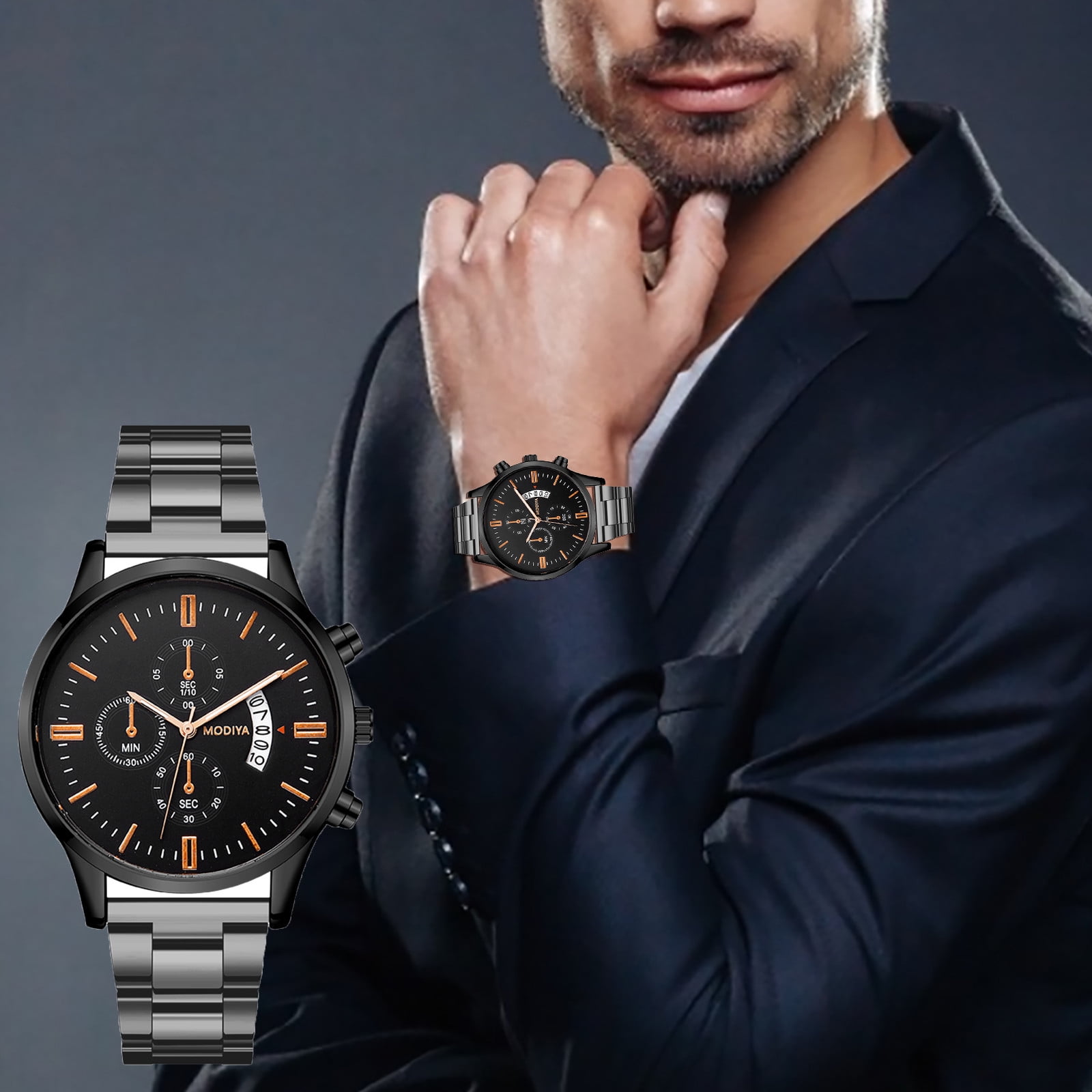 Men Stainless Steel Watch Quartz Business Calendar Wristwatch New Dive