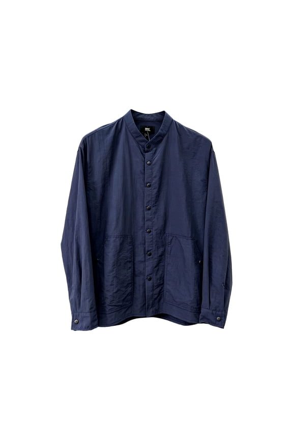 Men Stand Collar Button Down Lightweight Shacket Jacket, Long Sleeve Snap Button Overshirt with Pocket Navy M(M)
