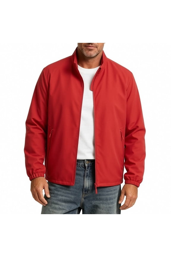 Men Stand Collar Lightweight Bomber Jacket with Zipper Pocket, Business Commute Quick Dry Breathable Casual Windbreaker for Spring Fall Size L-5XL Red