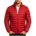 thumbnail image 1 of Men Stand Collar Puffer Jacket Full Zip Packable Quilted Outerwear Zipper Side Pockets Warm Casual Coat for Daily Commute Travel Camping Cold Weather Outdoor Wear Red M, 1 of 6