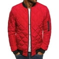 thumbnail image 1 of Men Stand Collar Quilted Jackets Solid Casual Zipper Winter Padded Outwear Coats with Pocket Red S, 1 of 3