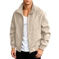 thumbnail image 1 of Men Stand Collar Suede Jacket, Zip Up Long Sleeve Coat Lightweight Windproof Outerwear Khaki XXXXL(XXXXL), 1 of 9