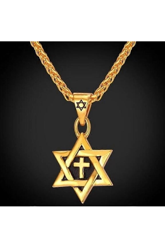 Men Star of David Necklace Stainless Steel Gold Color Chain Cross Megan David Pendant Jewish Jewelry