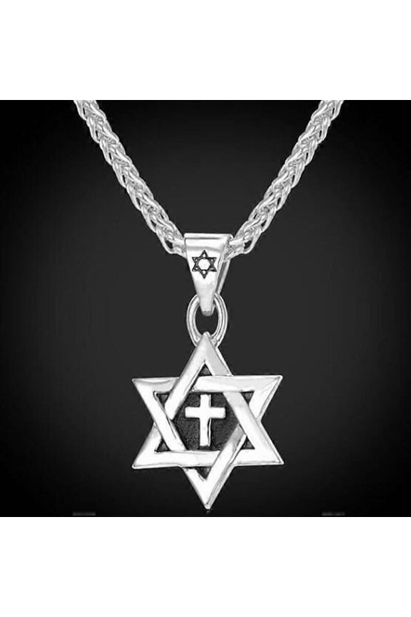 Men Star of David Necklace Stainless Steel Gold Color Chain Cross Megan David Pendant Jewish Jewelry