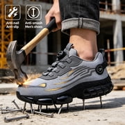 Men Steel Toe Cap Work Safety Sneakers, Rotating Button Comfort Breathable Work Shoes