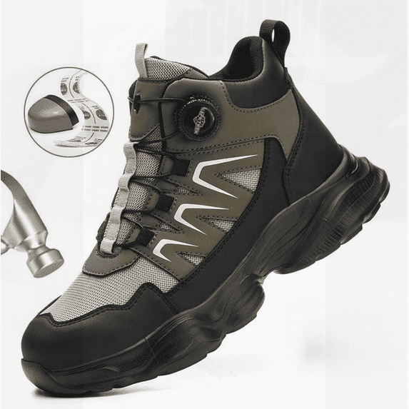 Men Steel Toe Safety Shoes: Anti-Smashing Puncture Resistant Anti-Slip Work Boots , Rubber Sole Lightweight Breathable Adjustable Indestructible Work Boots with Quickly Shoelaces, Labour Shoes
