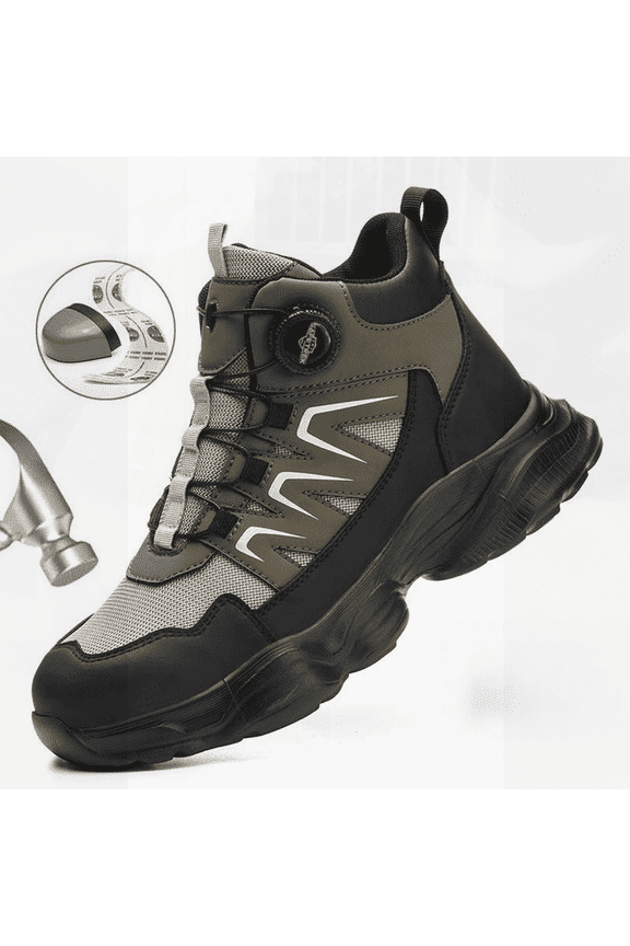 Men Steel Toe Safety Shoes: Anti-Smashing Puncture Resistant Anti-Slip Work Boots , Rubber Sole Lightweight Breathable Adjustable Indestructible Work Boots with Quickly Shoelaces, Labour Shoes