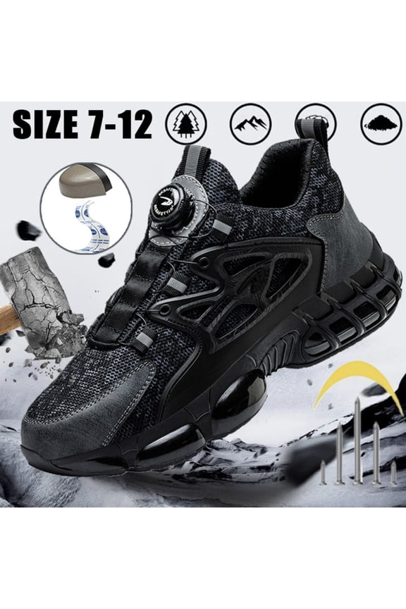 Men Steel-Toe Work Safety Boots Rotating Buckle Design Indestructible Work Shoes