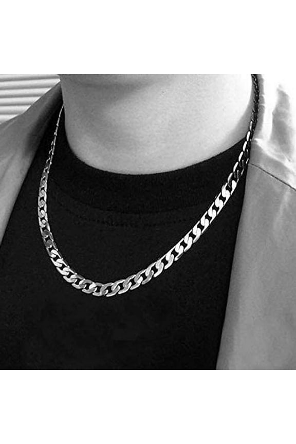 Men Sterling Silver Plated Curb 20'' Chain,Sterling Silver Stainless Steel Necklace for Men(Thickness:8mm,Length:20 Inch)