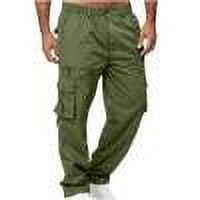 Men Straight Leg Cargo Pants Elastic Waisted Button Solid Trousers Casual Joggers for Hiking Athletic Wear
