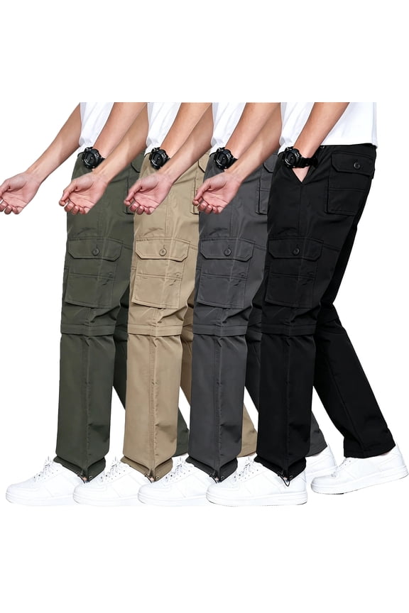 Men Straight Leg Multi Pocket Cargo Pants Big Size Stretch Zip Off Wear Resistant Travel Casual Pants