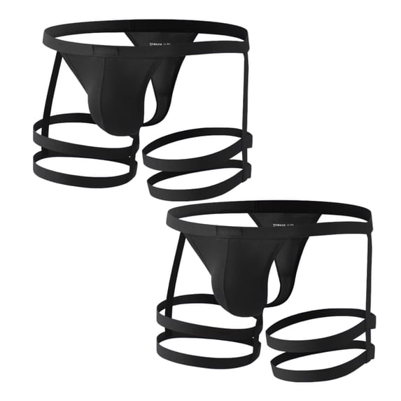 WildWatt Men Strappy Thong Underwear, 2-Pack Low Rise U Pouch Breathable Briefs Elastic Strap Design