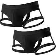 Men Strappy Thong Underwear, 2-Pack U Pouch Low Rise Breathable Briefs Elastic Strap Design
