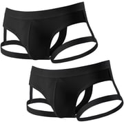 Men Strappy Thong Underwear, 2-Pack U Pouch Low Rise Breathable Briefs Elastic Strap Design