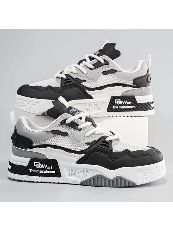 Men Street Style Platform Skate Shoes Wide Fit Breathable Mesh Upper Shock Absorbing Non Slip Casual Daily Sneakers