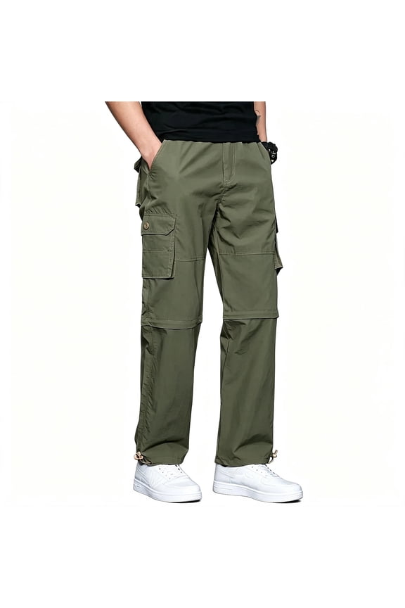 Men Stretch Big Size Cargo Pants Straight Leg Multi Pocket Zip Off Water Repellent Camping Casual Pants