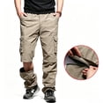 thumbnail image 1 of Men Stretch Multi Pocket Cargo Pants Straight Leg Zip Off Water Repellent Lightweight Travel Pants, 1 of 9