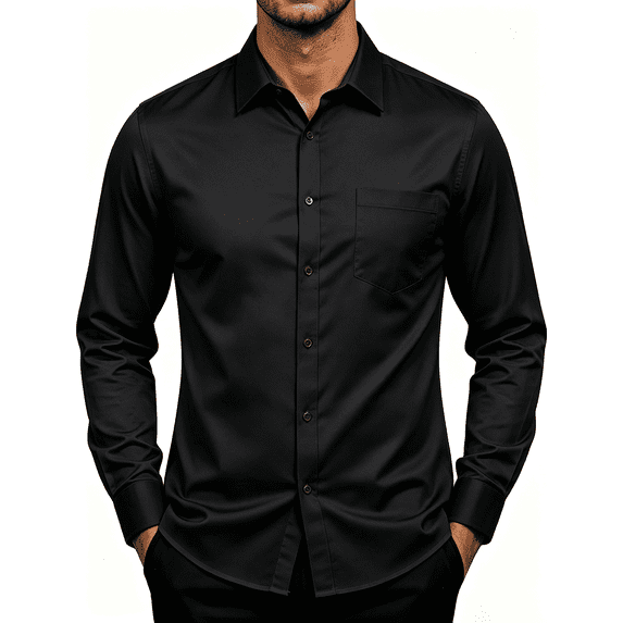 Men Stretch Non‑Iron Long Sleeve Dress Shirts, Classic Fit Pocket Design Work Shirts For Office, Wedding, Daily Wear