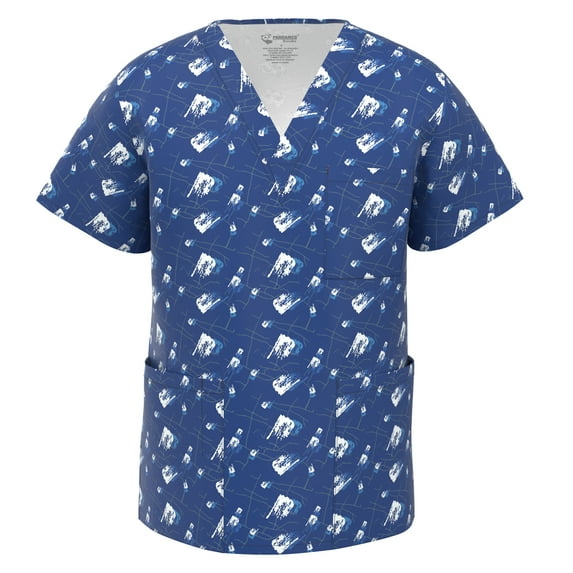 Men Stretch Print Scrub Top - Medical Uniform Men Nurse School Print Scrubs V Neck Top PSM105 M006 L