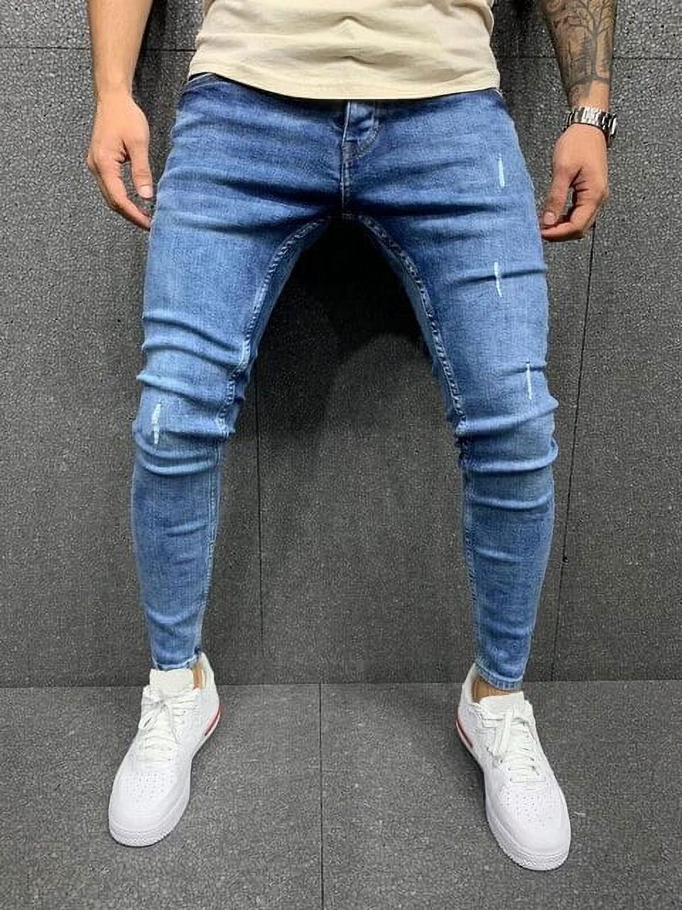 Men Stretchy Ripped Skinny Biker Embroidery Cartoon Print Jeans Destroyed  Hole Slim Fit Denim High Quality Hip Hop Black Jeans - Walmart.com