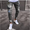 thumbnail image 1 of Men Stretchy Ripped Skinny Biker Embroidery Cartoon Print Jeans Destroyed Hole Slim Fit Denim High Quality Hip Hop Black Jeans, 1 of 7
