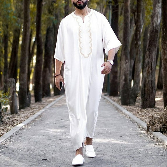 Men Stripe Jubba Kaftan Dishdash Thobe Saudi Arab Muslim Clothing Maxi Robe New