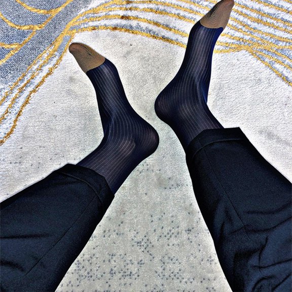 Men Stripe Sheer Socks Business Office Stockings Middle Sock Breathable