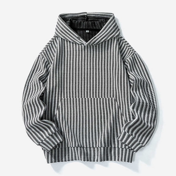 Men Striped Hoodies Sweatshirt Long Sleeve Pullover Hoodie Trendy Loose Fitting Casual Hooded Tops with Pockets Fall Streetwear White XL
