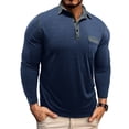 thumbnail image 1 of Men Striped Polo Shirts Casual Long Sleeve Color Block Turn-Down Collar Button T-Shirt Business Golf Athletic Slim Fit Sports Tops Summer Mens Clothes T Shirt Polo Tshirts for Men Dark Blue XL, 1 of 6