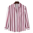 thumbnail image 1 of Men Striped Shirt Long Sleeve Turn Down Collar Loose Fit Botton Down Blouse for Daily Wear Work Pink M Rawiri, 1 of 5
