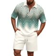 thumbnail image 1 of Men Striped Waffle Knit 2 Piece Outfit, Half Zip Short Sleeve Polo Shirt & Matching Drawstring Shorts Summer Casual Set Mint Green XXXXXXL, 1 of 4