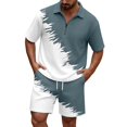 thumbnail image 1 of Men Striped Waffle Knit 2 Piece Outfit, Half Zip Short Sleeve Polo Shirt & Matching Drawstring Shorts Summer Casual Set White XL, 1 of 4