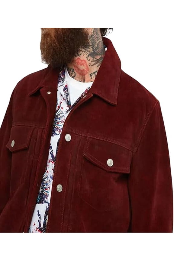 Men Suede Dark Tan Leather Jacket leightweigt Coat Gift for Husband A303