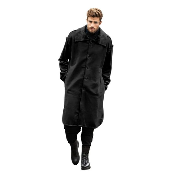 Men Suede Lapel Long Windbreaker Winter Jacket Warm Comfortable Business Casual Outerwear Coat For Cold Weather Workwear Men's Trench Coat Plus Size Winter Cardigan for Men