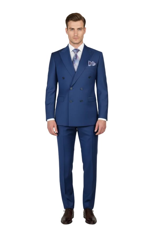 Men Suit BERLUSCONI Turkey 100% Italian Wool 180's Double Breasted #Ber22 Blue