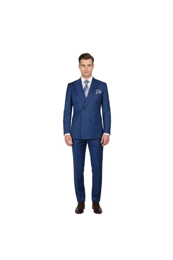 Men Suit BERLUSCONI Turkey 100% Italian Wool 180's Double Breasted #Ber22 Blue