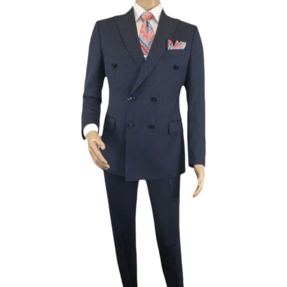 Men Suit BERLUSCONI Turkey 100% Italian Wool 180's Double Breasted #Ber32 Navy