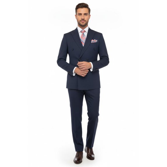 Men Suit BERLUSCONI Turkey 100% Italian Wool 180's Double Breasted #Ber32 Navy