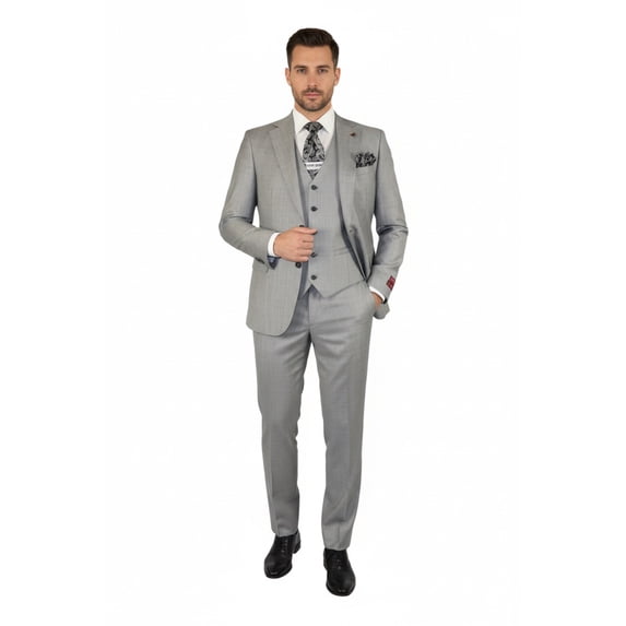 Men Suit BERLUSCONI Turkey 100% Italian Wool Super 180's 3pc Vested #Ber10 Gray